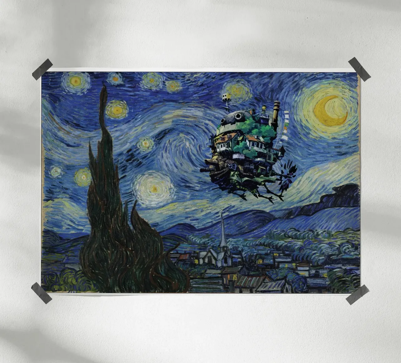 Il castello mobile di Howl e La notte stellata poster con telaio in alluminio da Mashtup
