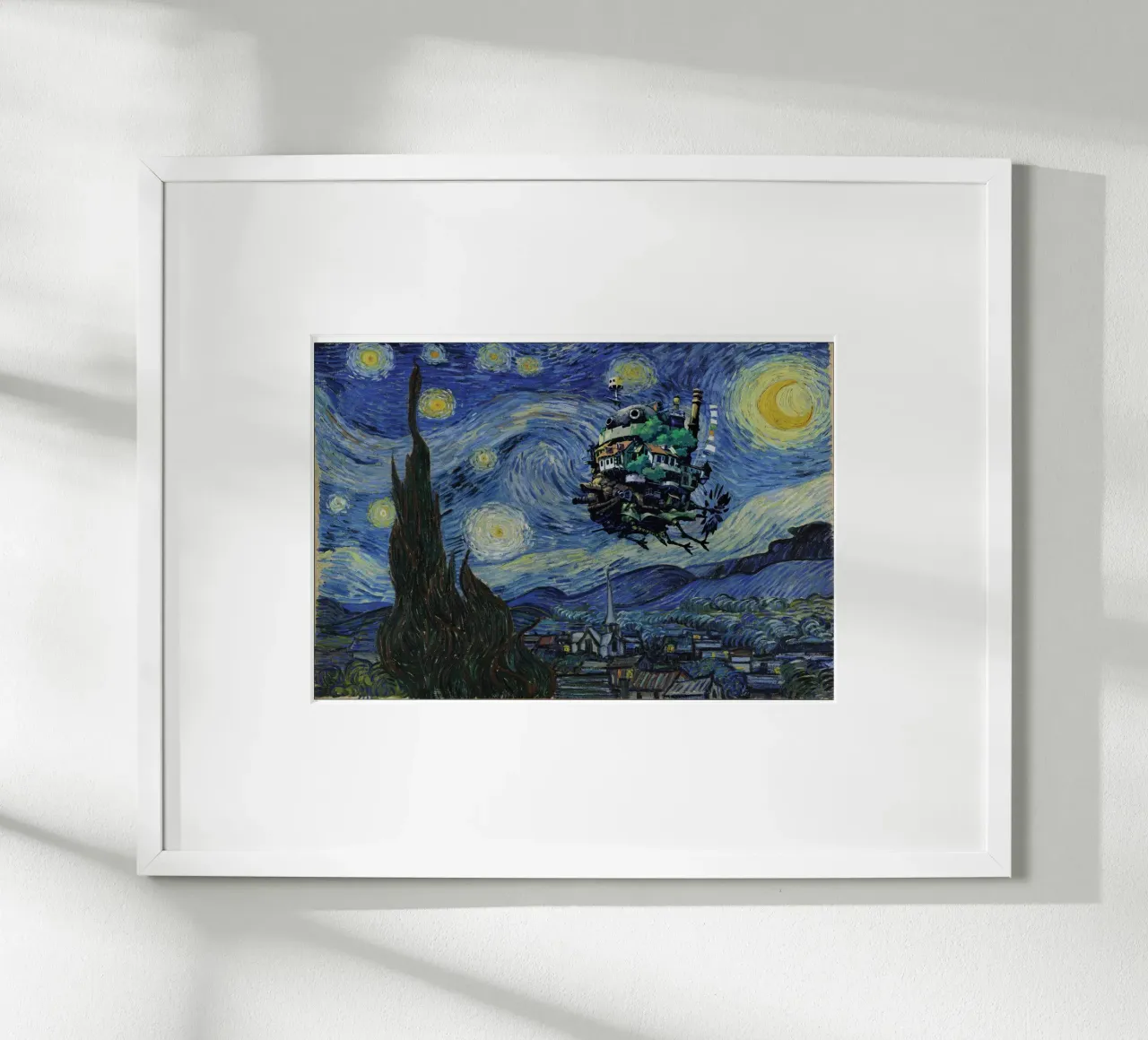 Il castello mobile di Howl e La notte stellata poster con telaio in alluminio da Mashtup