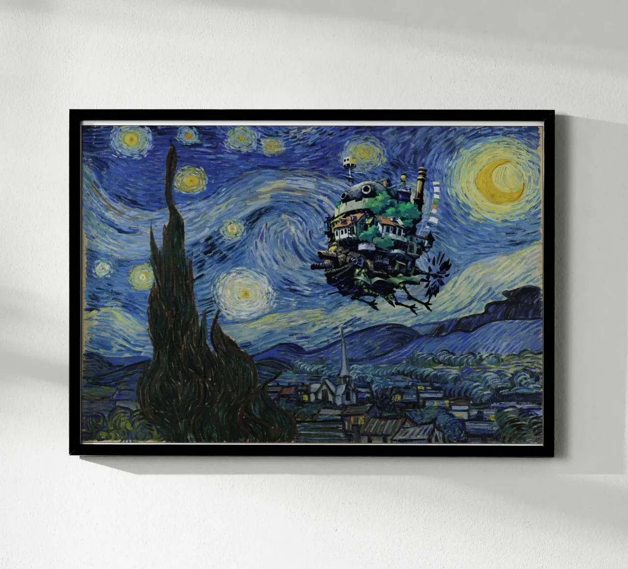 Il castello mobile di Howl e La notte stellata poster con telaio in alluminio da Mashtup