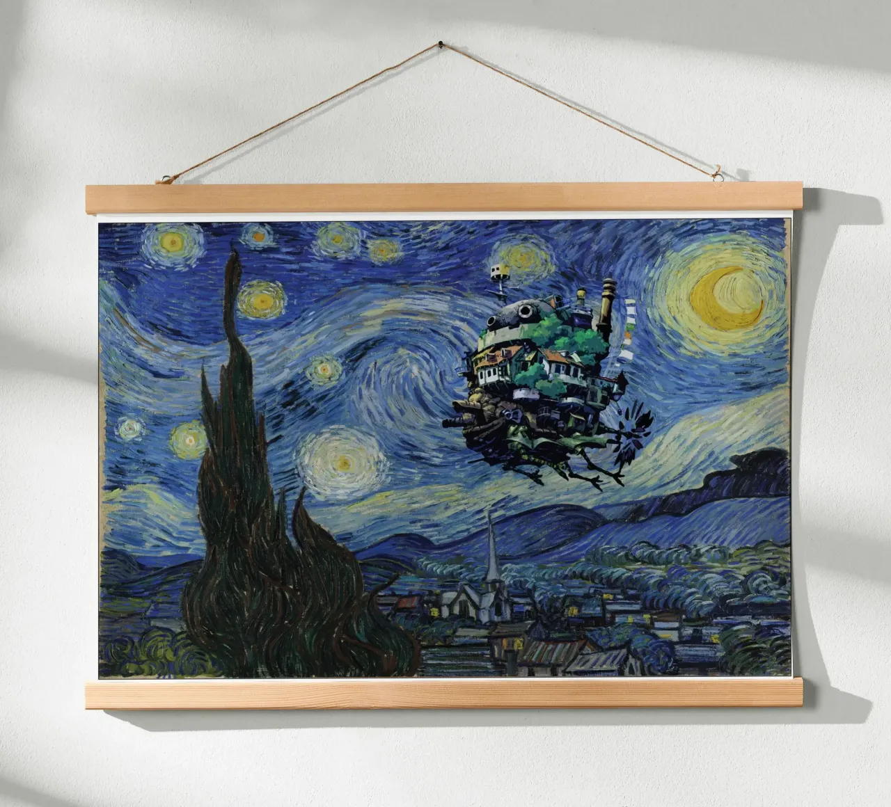 Il castello mobile di Howl e La notte stellata poster con telaio in alluminio da Mashtup