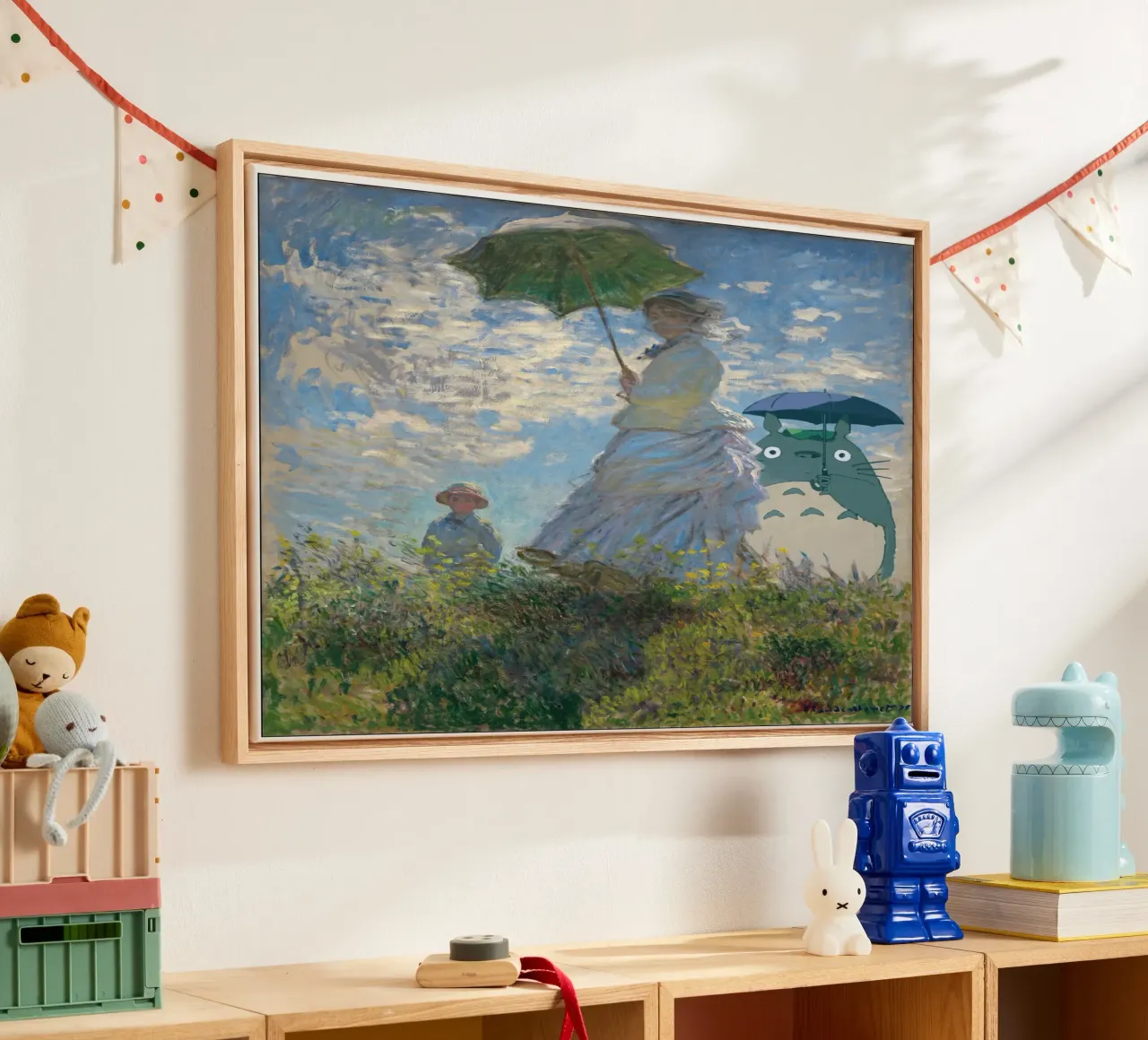 Totoro e Madame Monet - Mashup di manga e opere d'arte tela con Cornice a cassetta da Mashtup