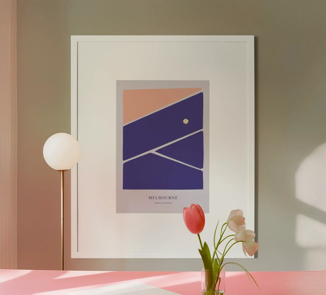 Boho Retro Sports 3 Tennis Field 2 poster met kunststof frame van Boho Print Collection