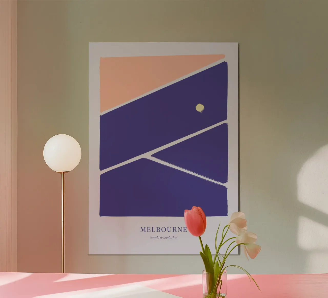 Boho Retro Sports 3 Tennis Field 2 poster met kunststof frame van Boho Print Collection