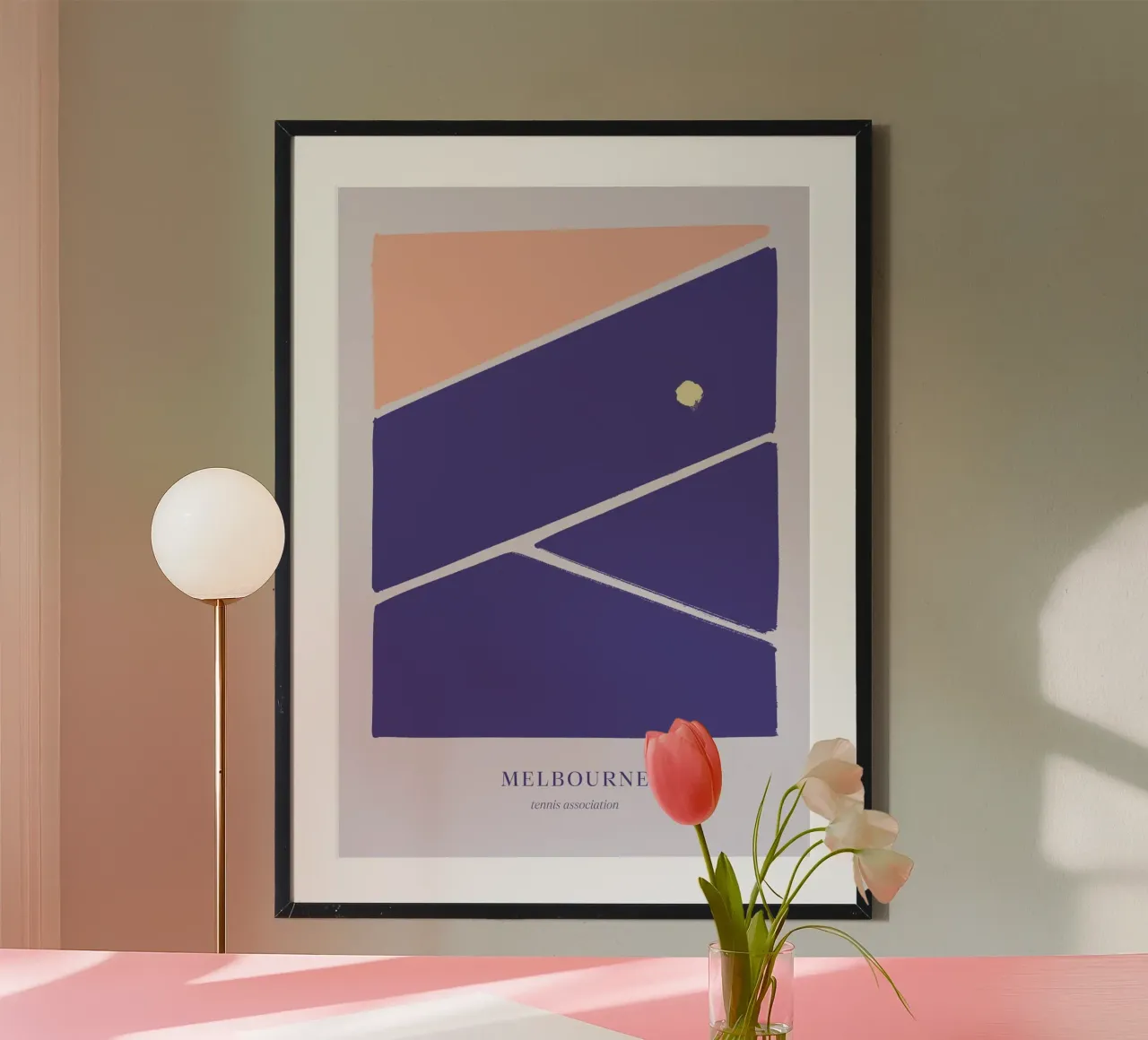 Boho Retro Sports 3 Tennis Field 2 poster met kunststof frame van Boho Print Collection