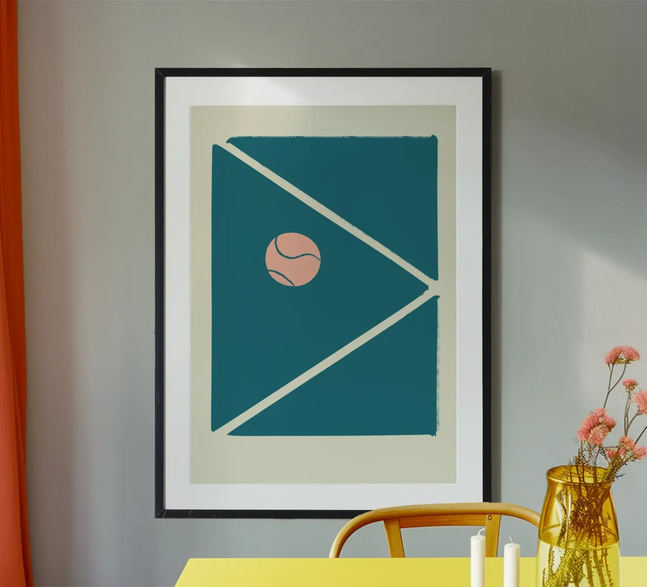 Boho Retro Sports 4 Tennis Field 4 poster con telaio in legno da Boho Print Collection
