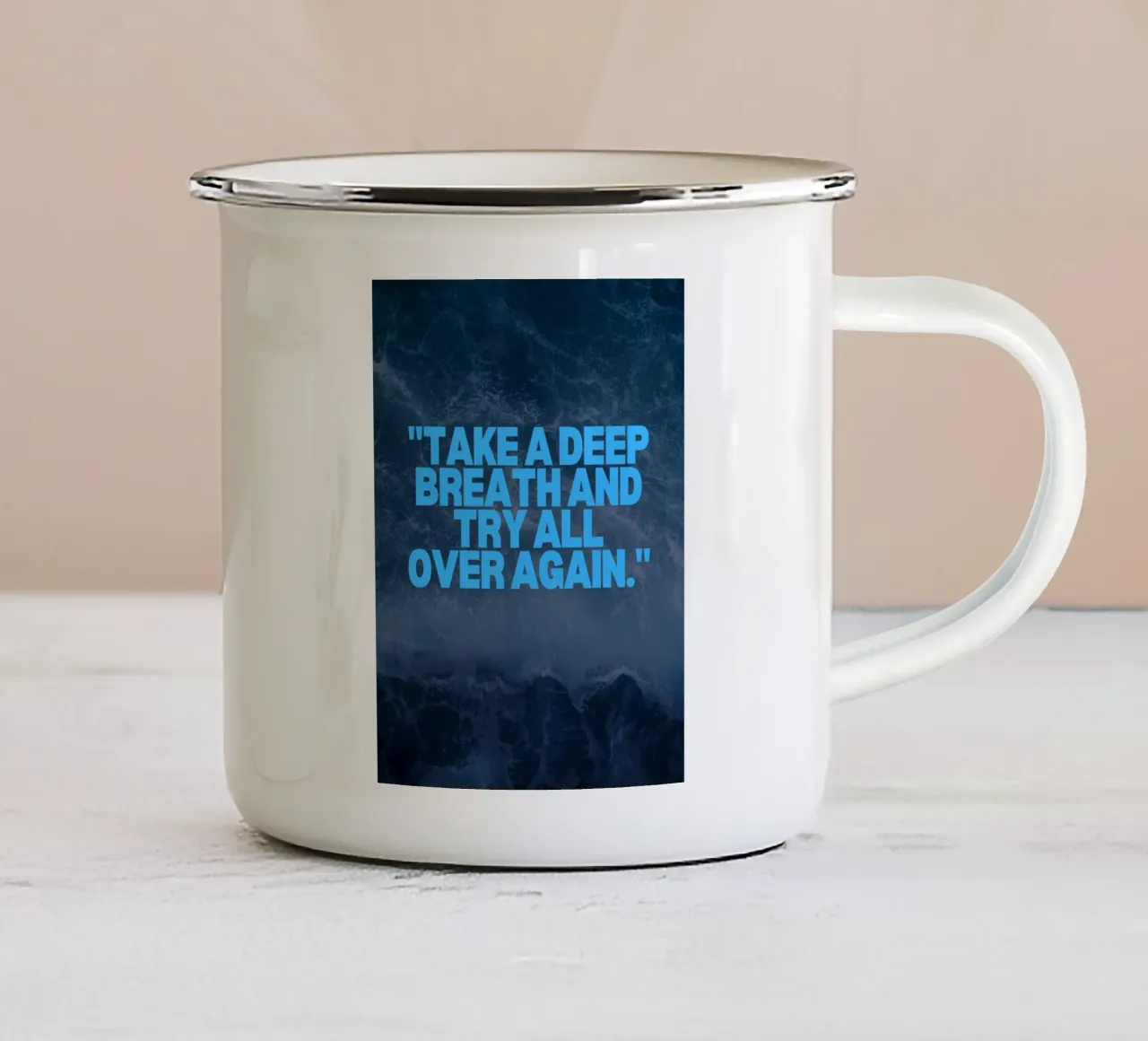 Respirare e ricominciare tazza in smalto da inspirational quote