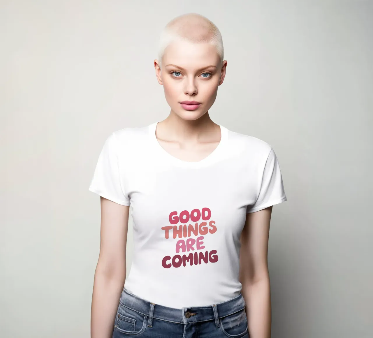 Goede dingen komen eraan Typografie Ontwerp in PInk dames t-shirt getailleerd van THE MOTIVATED TYPE