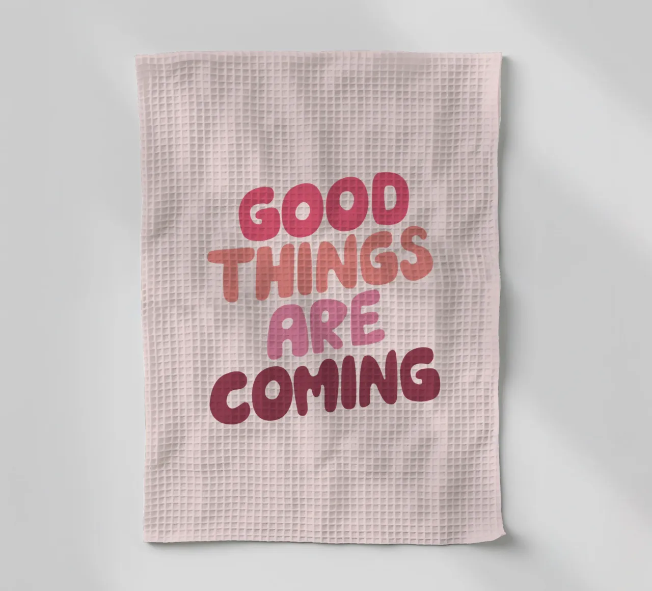 Le cose belle stanno arrivando Typografie Design in PInk canovaccio da cucina da THE MOTIVATED TYPE