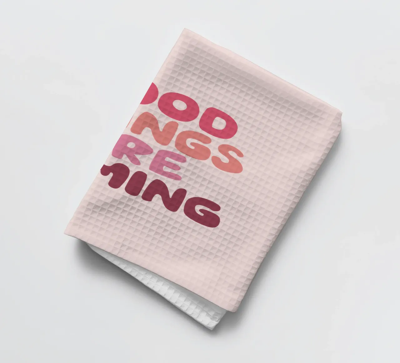 Le cose belle stanno arrivando Typografie Design in PInk canovaccio da cucina da THE MOTIVATED TYPE