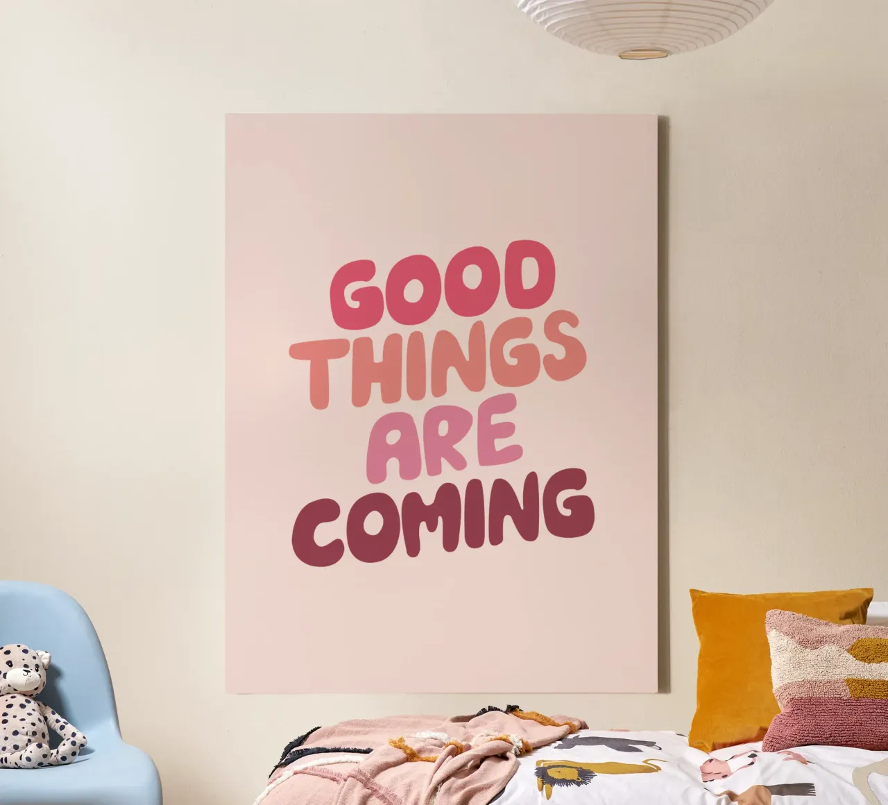 Goede dingen komen eraan Typografie Ontwerp in PInk canvas van THE MOTIVATED TYPE