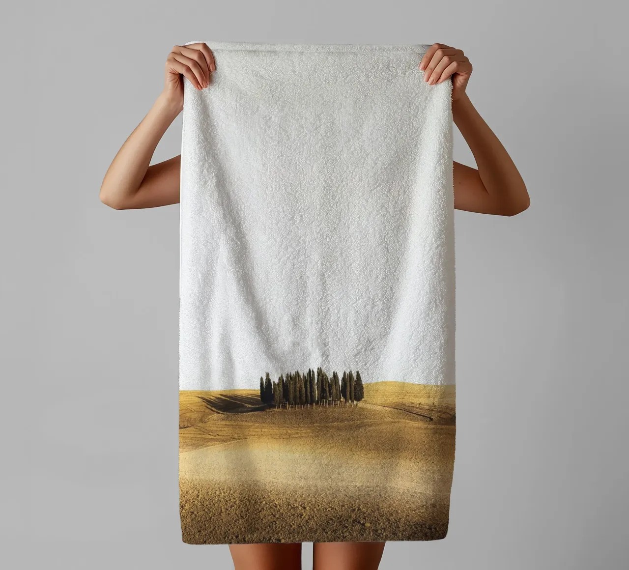 Tuscany landscape - Cypresses in the evening light towel by Whole©