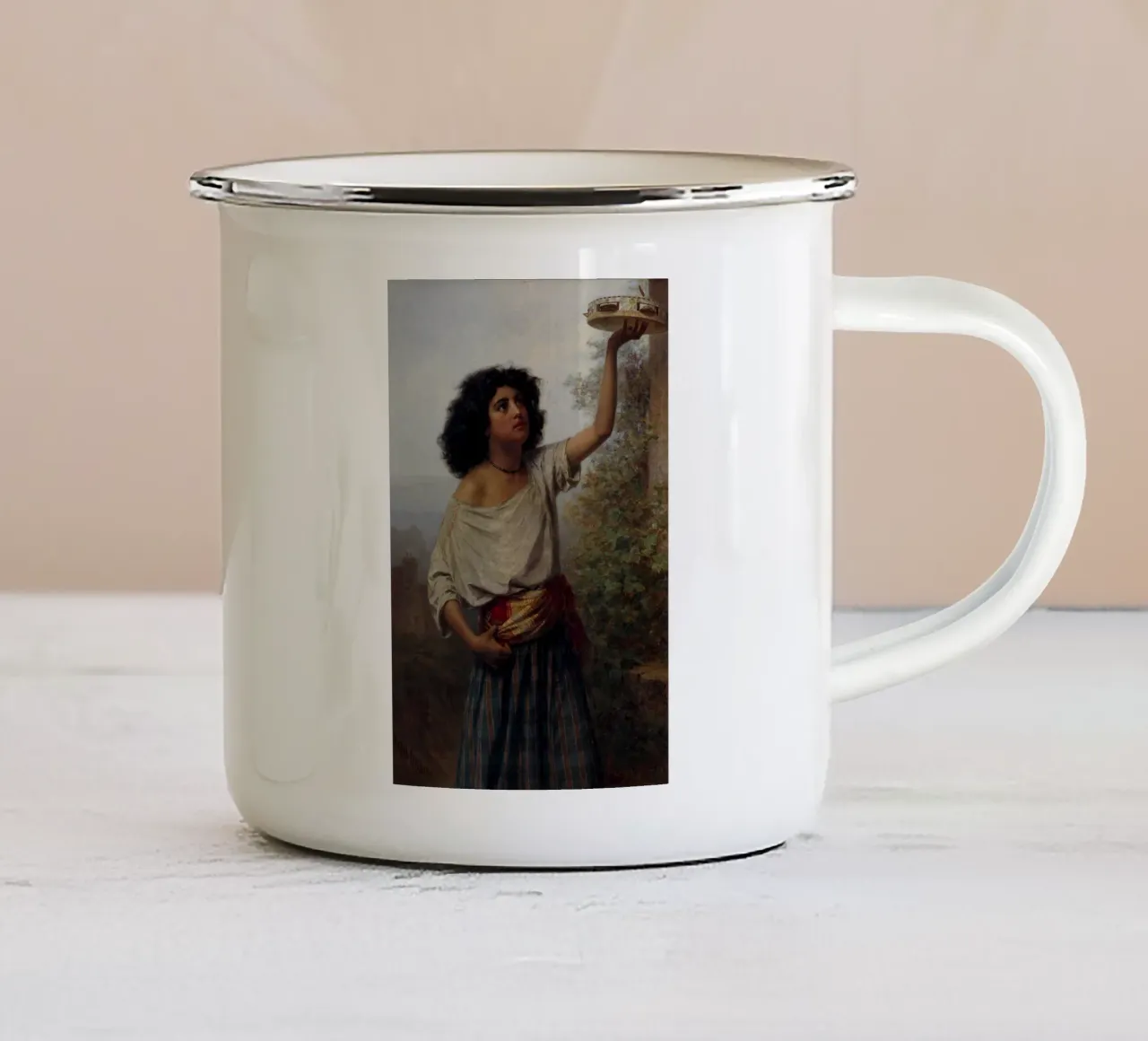 Giovane zingara con tamburello - Kārlis Teodors Hūns tazza in smalto da William Store
