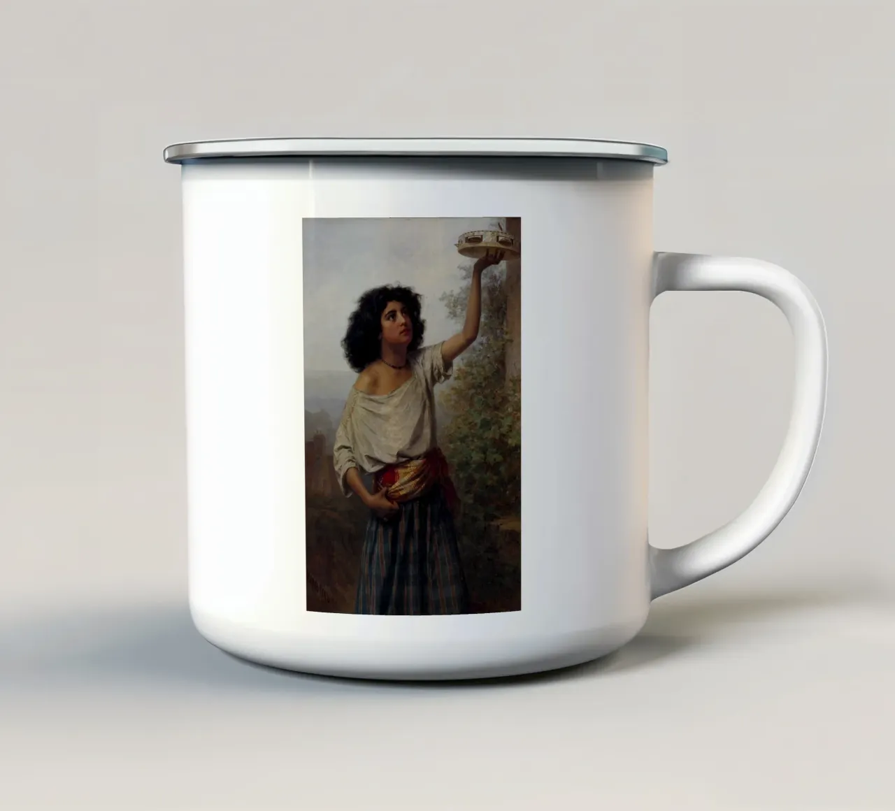 Giovane zingara con tamburello - Kārlis Teodors Hūns tazza in smalto da William Store