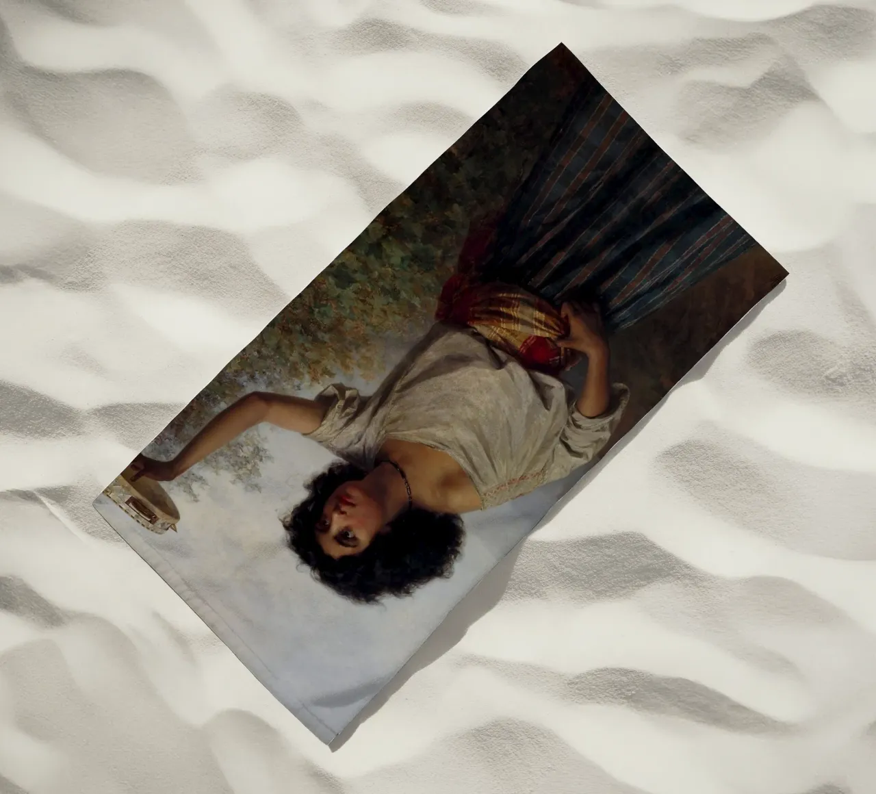 Joven gitana con pandereta - Kārlis Teodors Hūns toalla de playa de William Store
