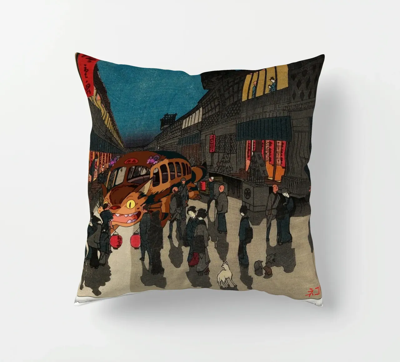 Totoro - Catbus - Mashup di stampe giapponesi cuscino da Mashtup