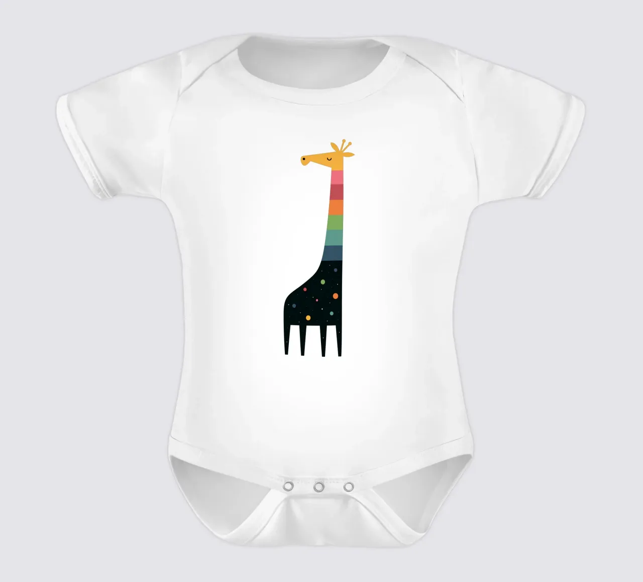 Galaxy Giraffe short-sleeve baby romper by Andy Westface