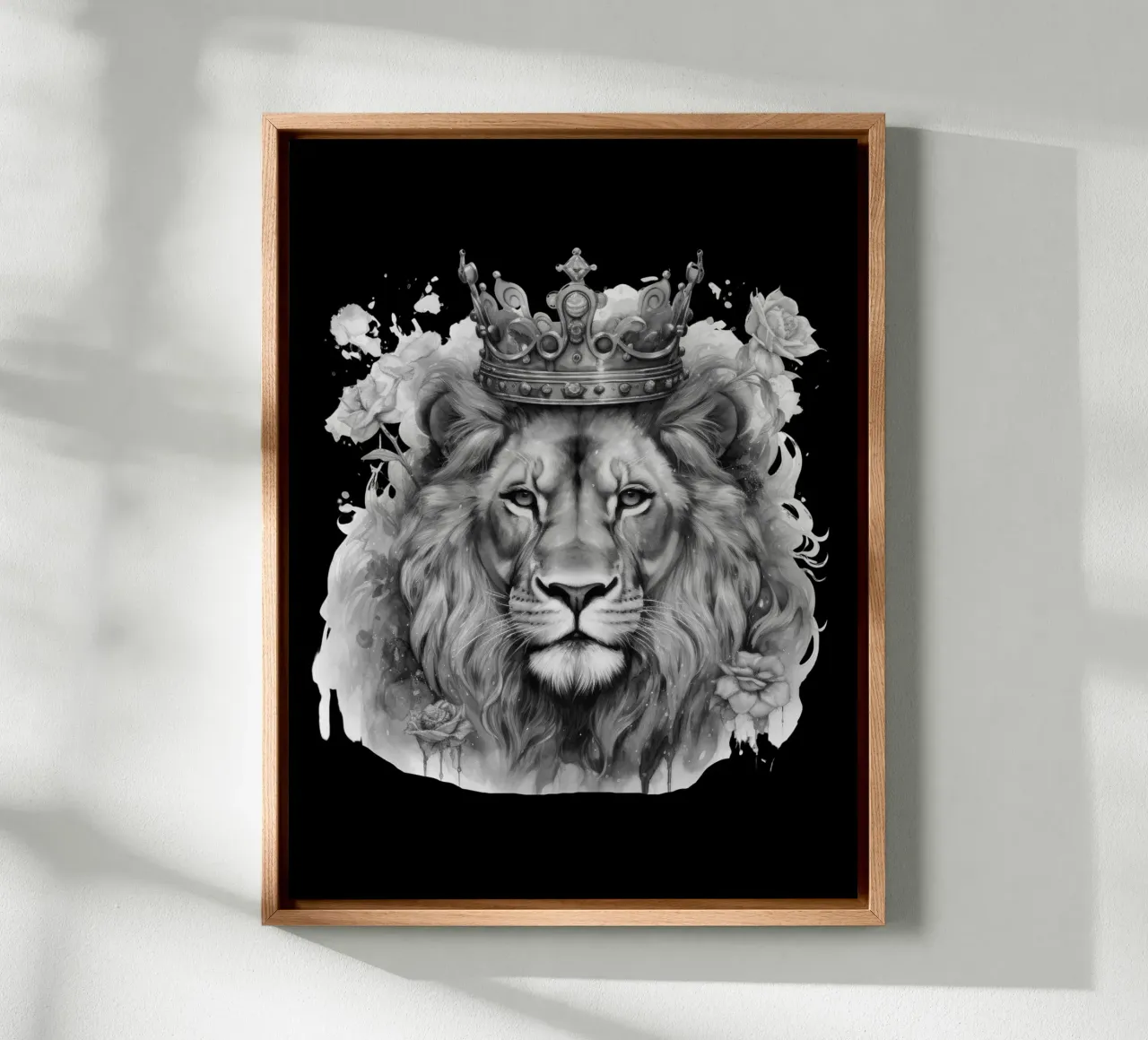 Leeuwenkoning met kroon variant 1 canvas met Baklijst van Yaso Design & Art