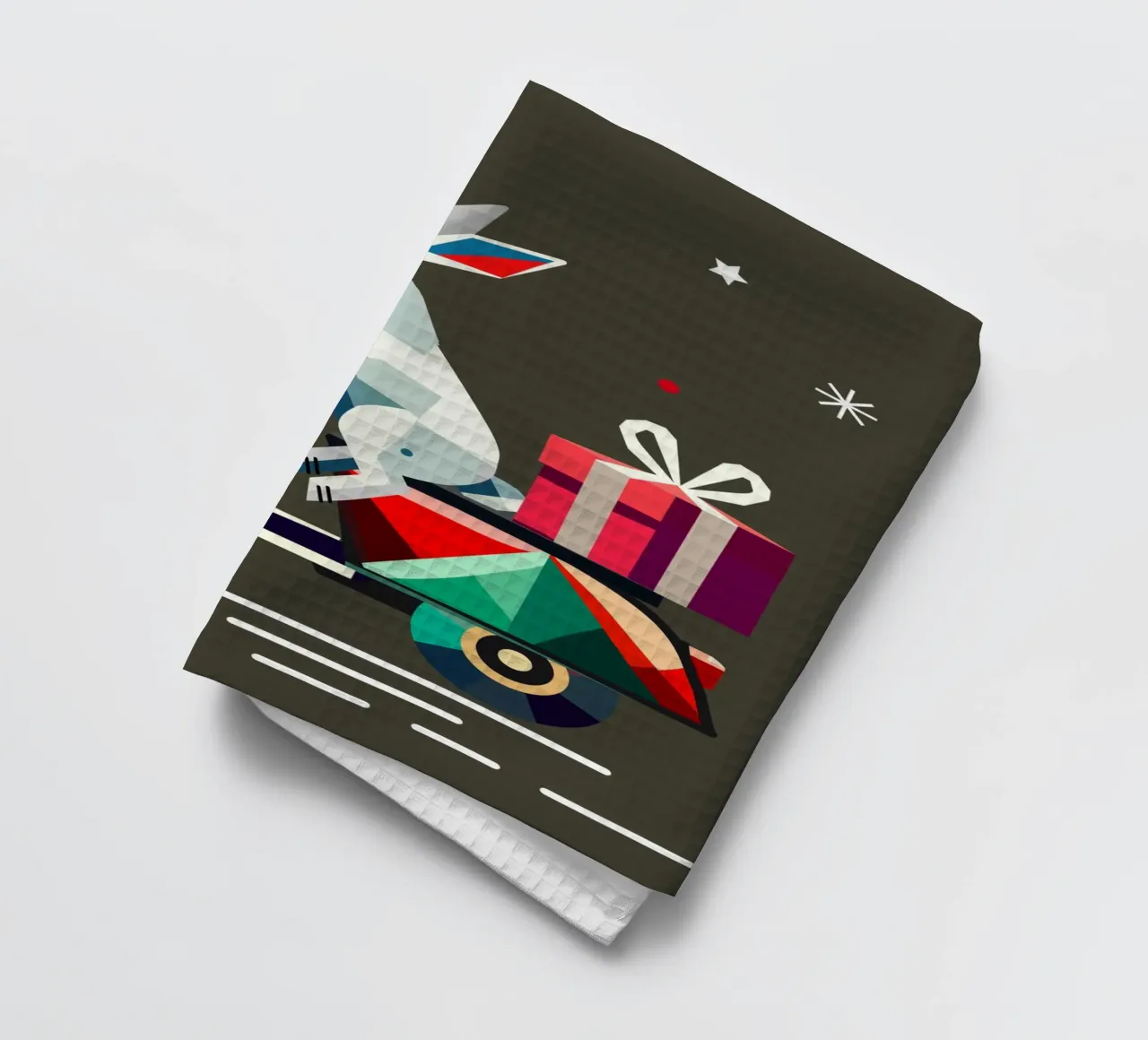 Lapin sur un scooter - Motif géométrique de Noël torchon de namosh
