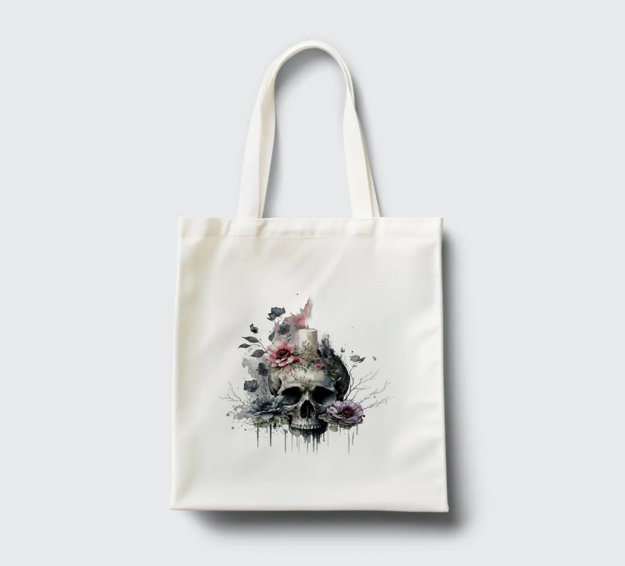 Cranio colorato con fiori borsa in juta da Yaso Design & Art