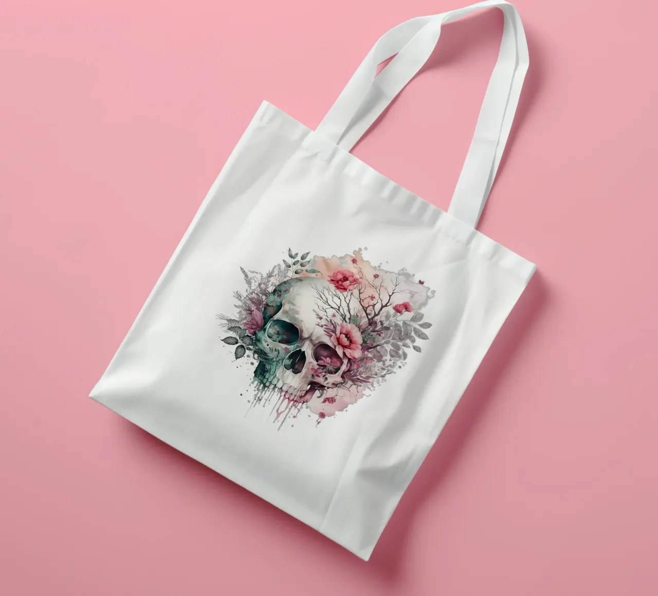 Cranio colorato con fiori borsa in juta da Yaso Design & Art