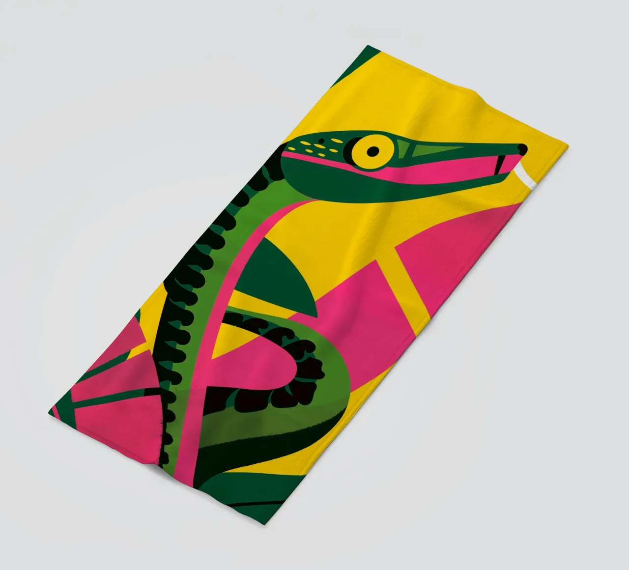 Abstract jungle snake with a bite beach towel by Autofocus