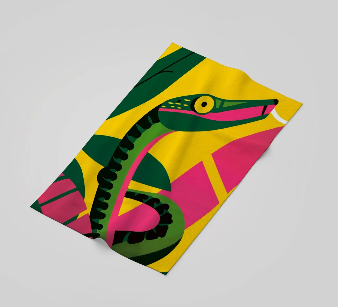 Abstract jungle snake with a bite beach towel by Autofocus