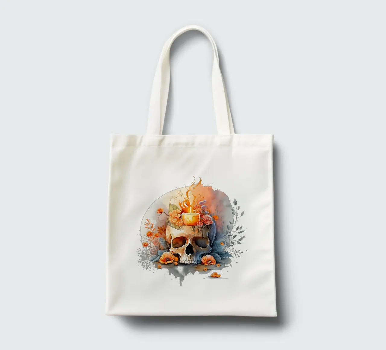 Cranio colorato con fiori borsa in juta da Yaso Design & Art