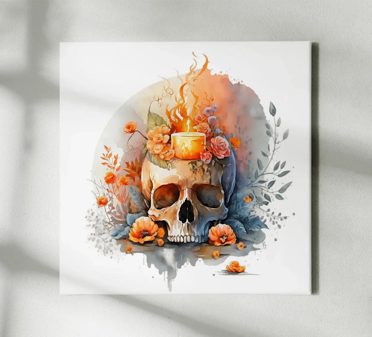 Cranio colorato con fiori tela da Yaso Design & Art