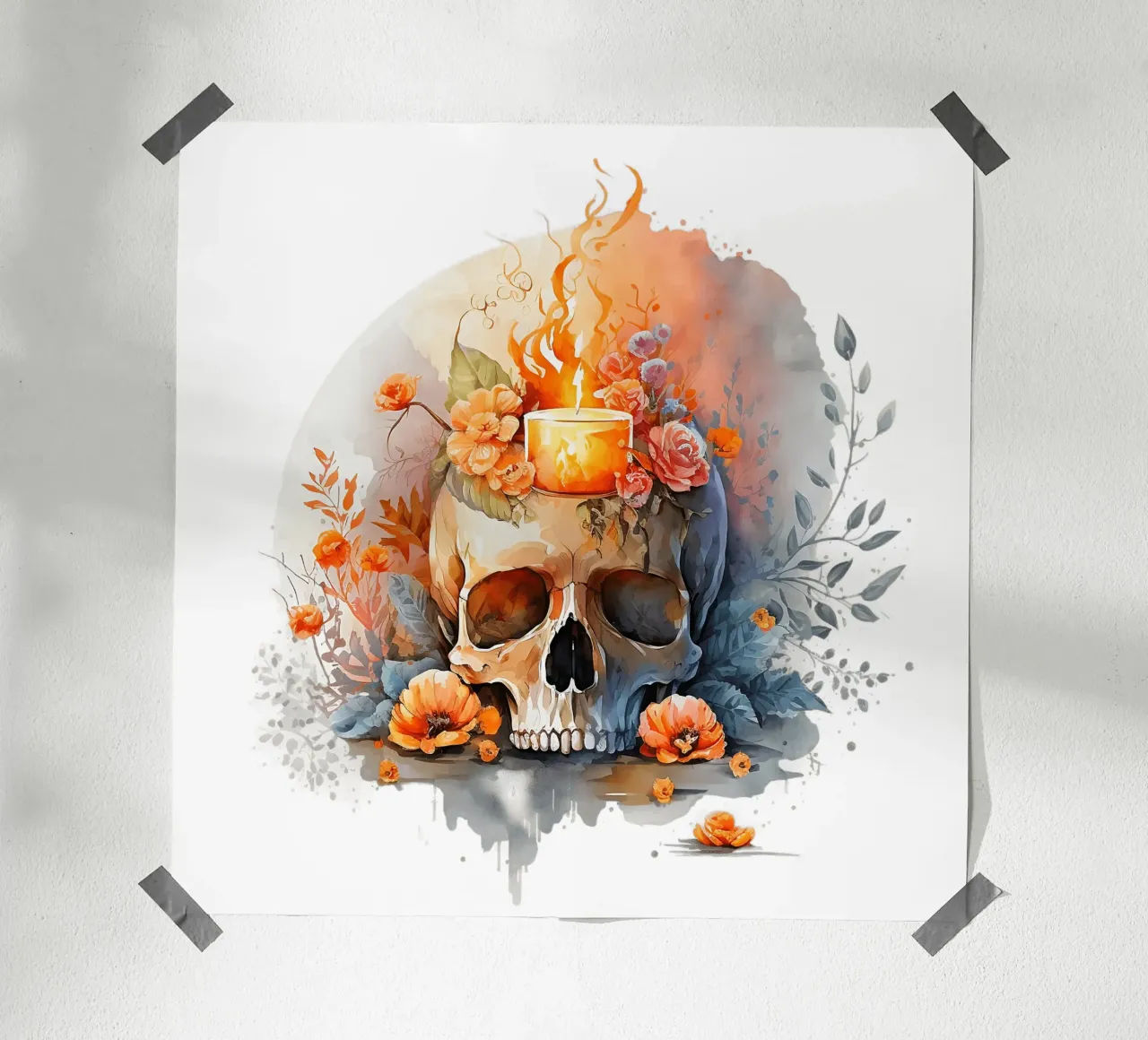 Cranio colorato con fiori carta hahnemühle da Yaso Design & Art