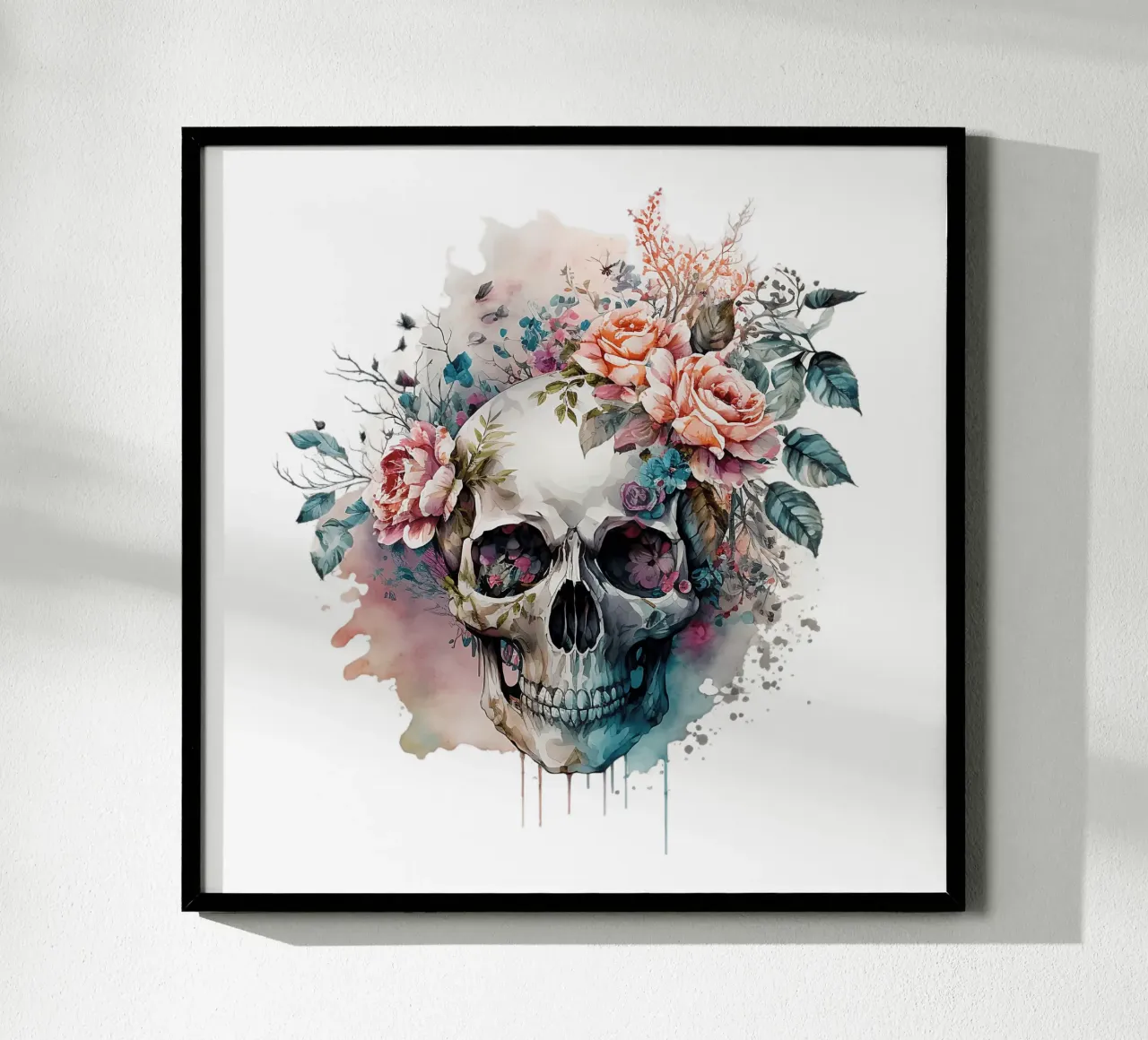 Cranio colorato con fiori carta hahnemühle da Yaso Design & Art