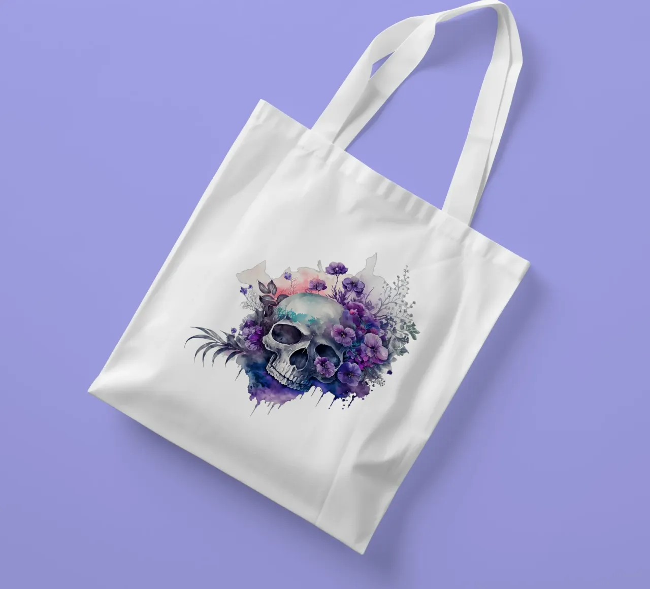 Cranio colorato con fiori borsa in juta da Yaso Design & Art