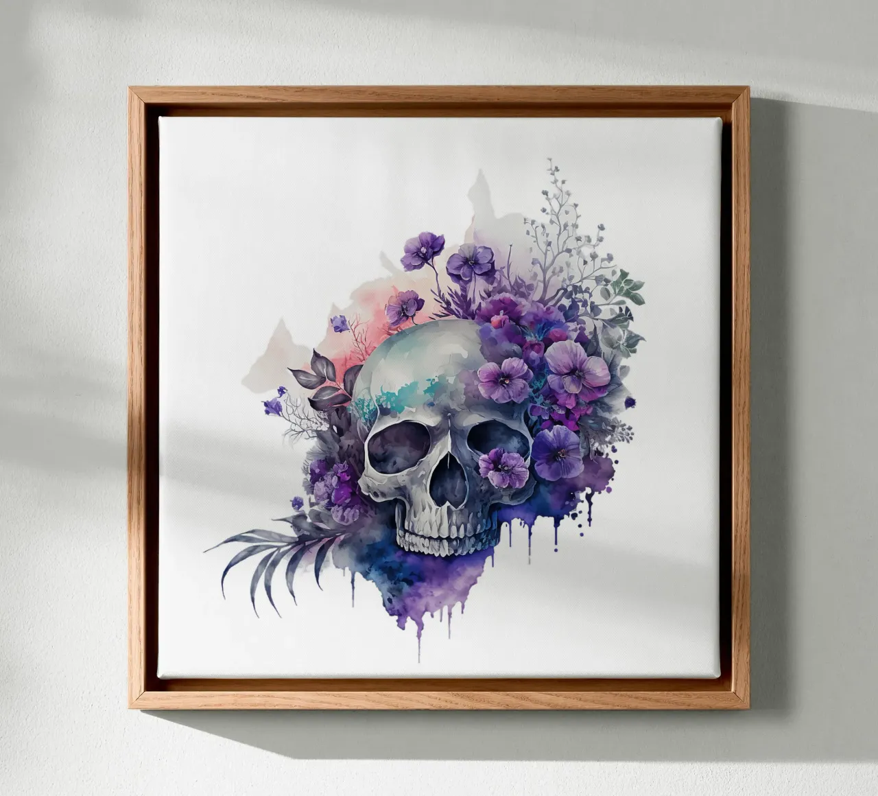 Cranio colorato con fiori tela con Cornice a cassetta da Yaso Design & Art