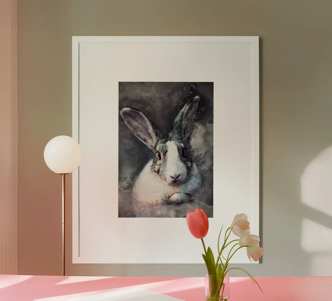 Coniglio animale acquerellato poster con telaio in plastica da Justyna Jaszke JBJart