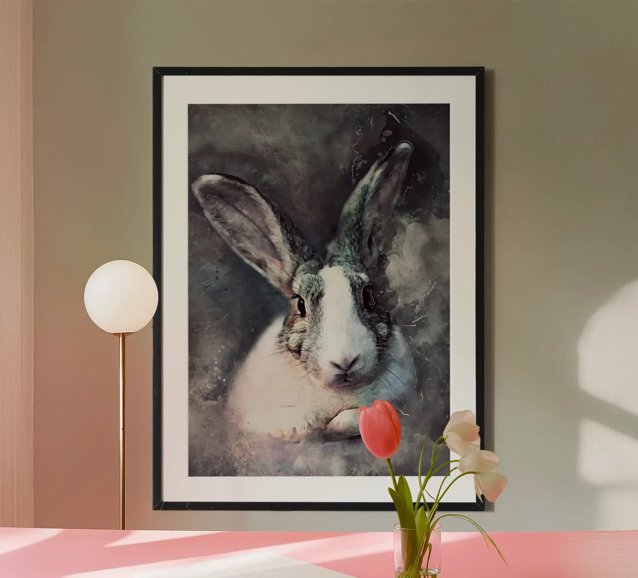 Coniglio animale acquerellato poster con telaio in plastica da Justyna Jaszke JBJart
