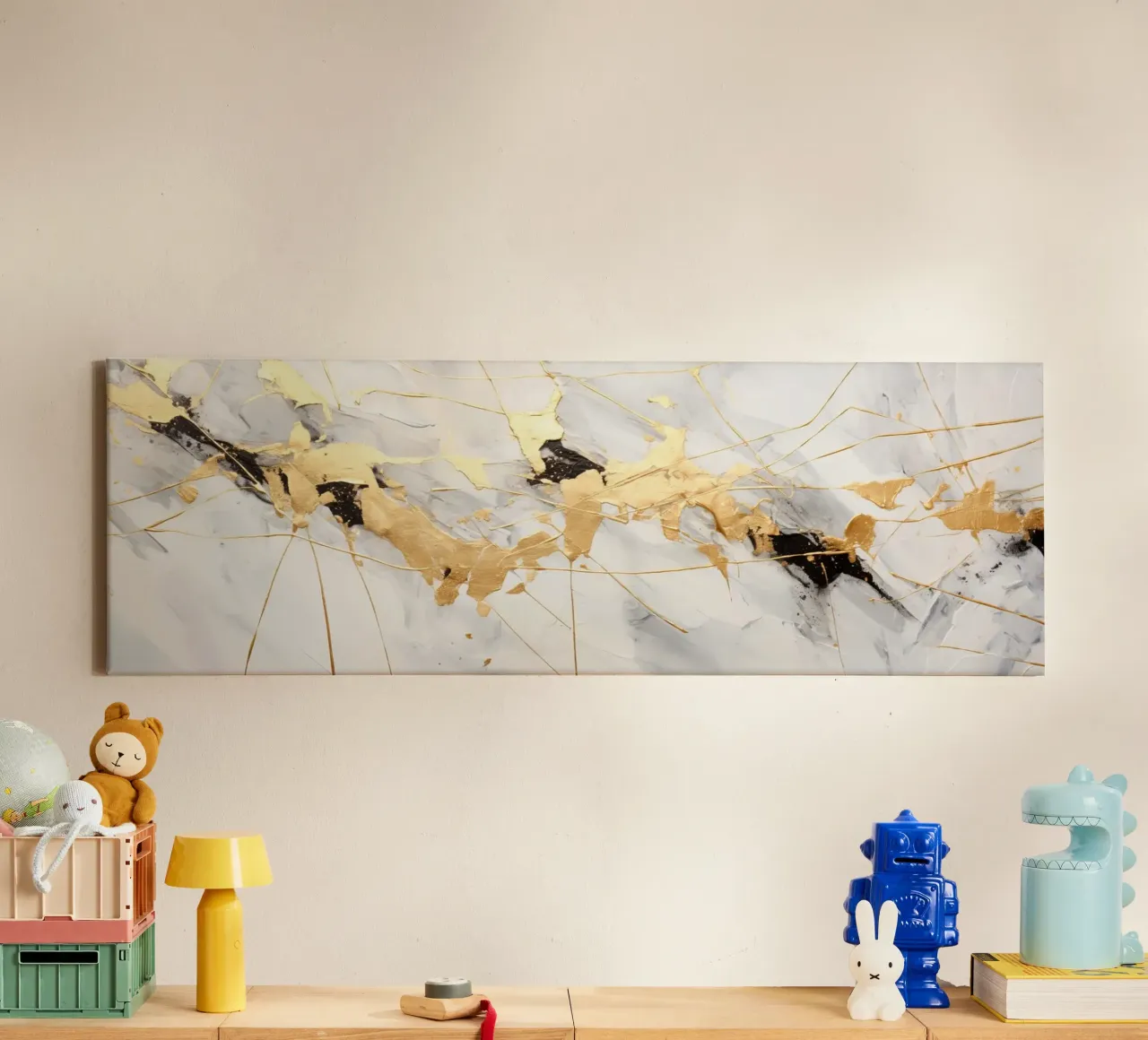 ART ABSTRACTUEL Éclaboussures d'or toile avec Caisse américaine de Melanie Viola