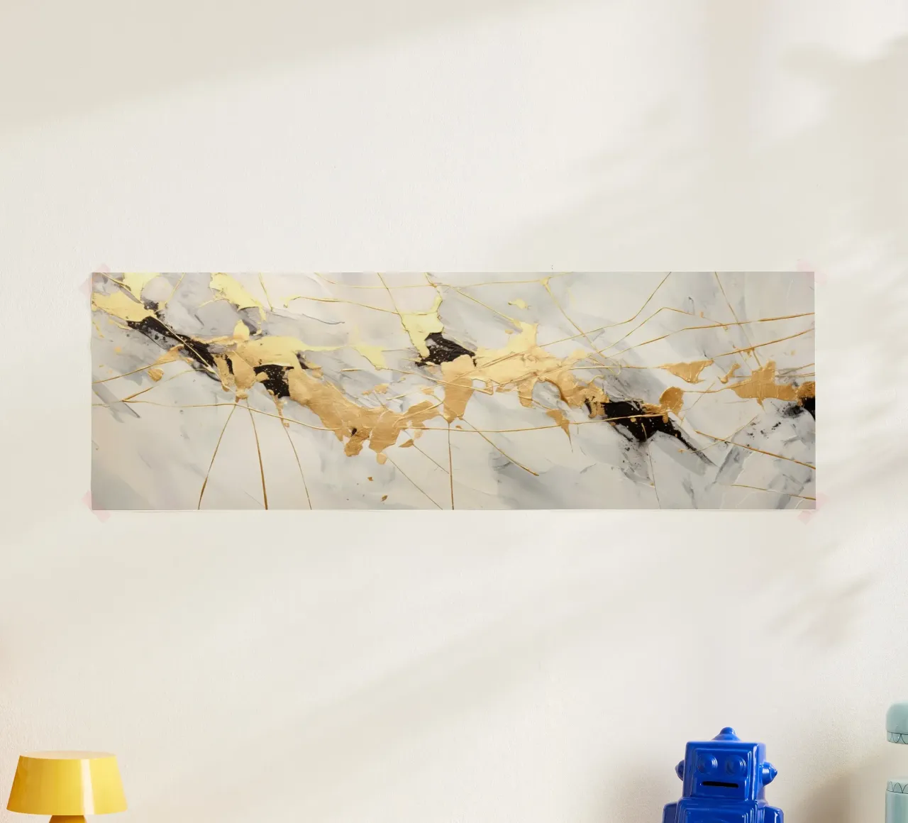 ABSTRAKTE KUNST Spruzzi d'oro poster con telaio in legno da Melanie Viola