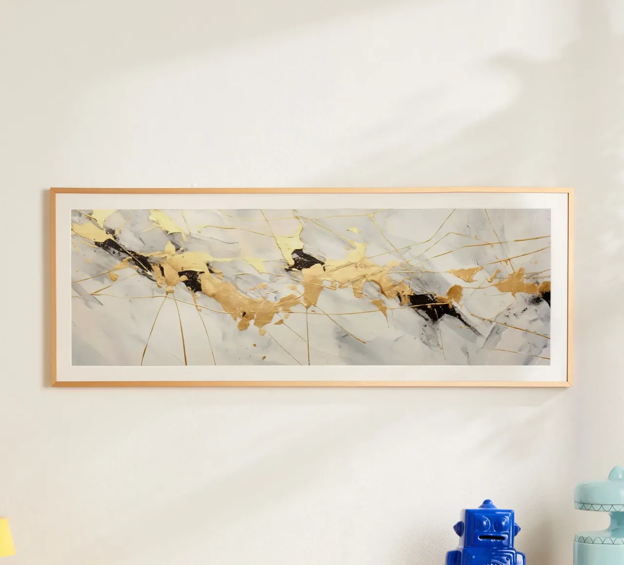 ABSTRAKTE KUNST Spruzzi d'oro poster con telaio in legno da Melanie Viola