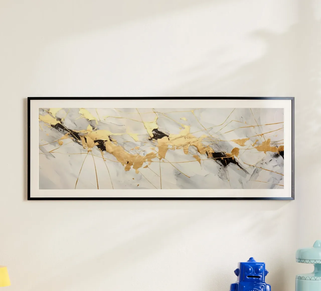 ABSTRAKTE KUNST Spruzzi d'oro poster con telaio in legno da Melanie Viola
