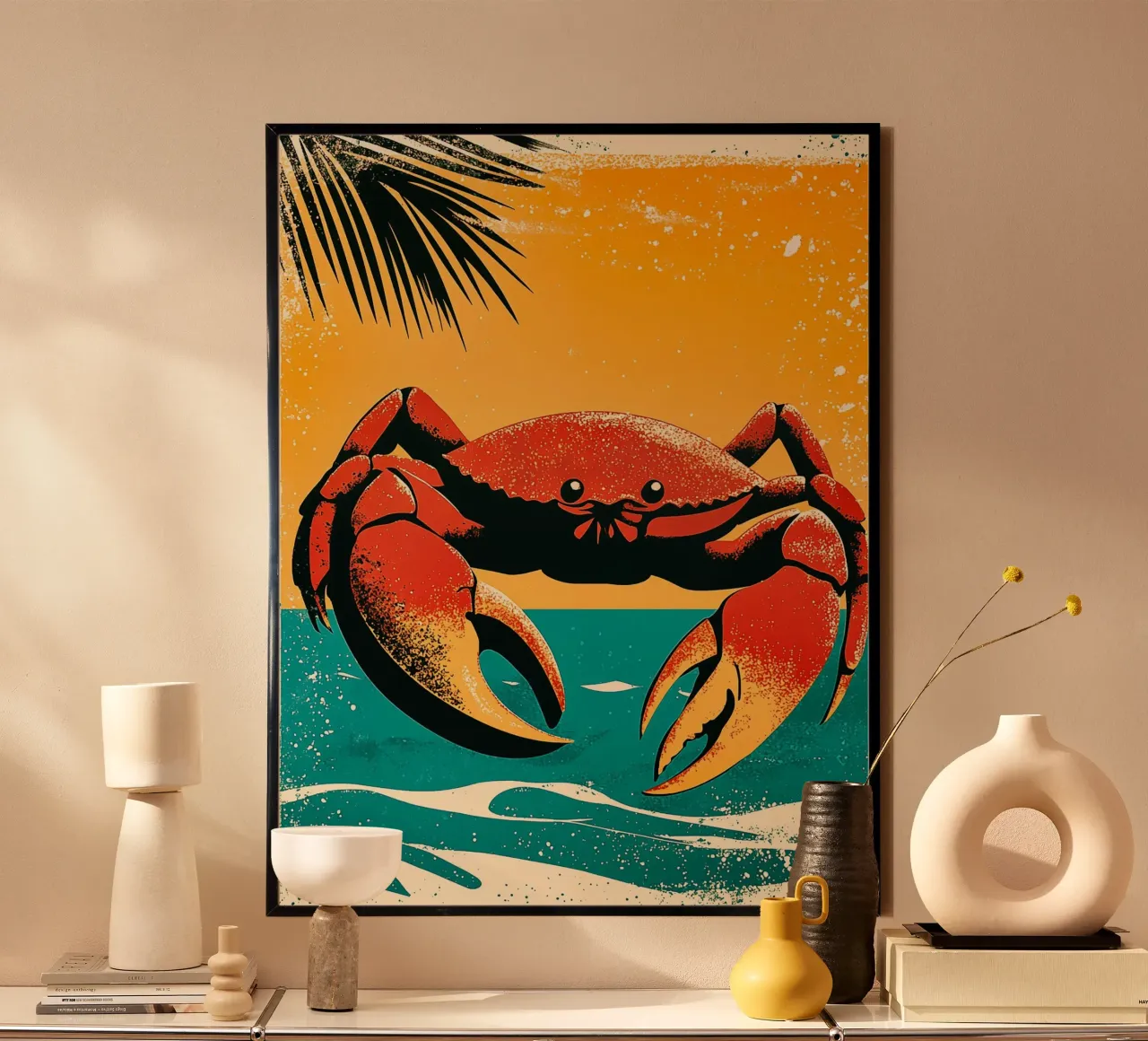 Granchio in vacanza su una spiaggia di palme | Stato d'animo delle vacanze poster da Autofocus