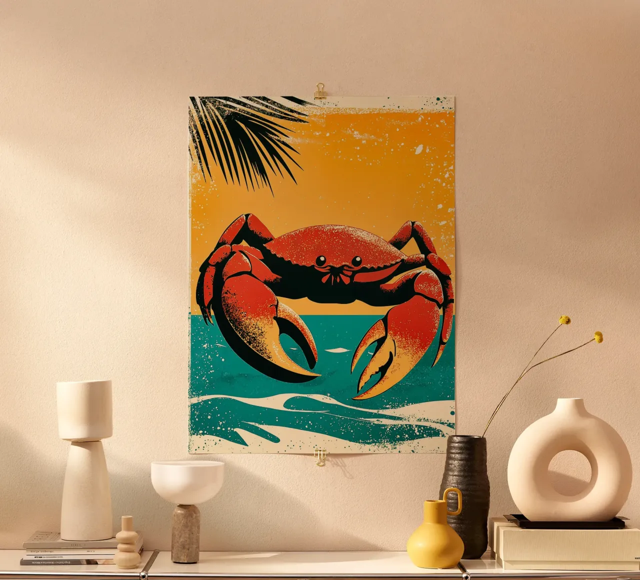 Granchio in vacanza su una spiaggia di palme | Stato d'animo delle vacanze poster da Autofocus