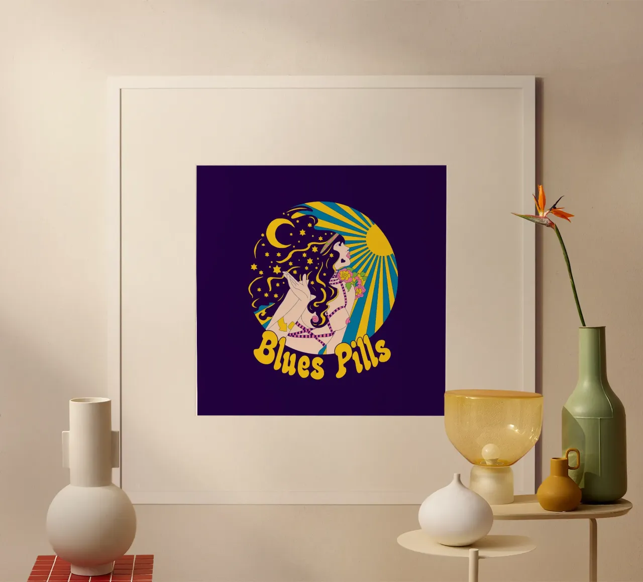 Pillole di blues poster con telaio in plastica da Loobs