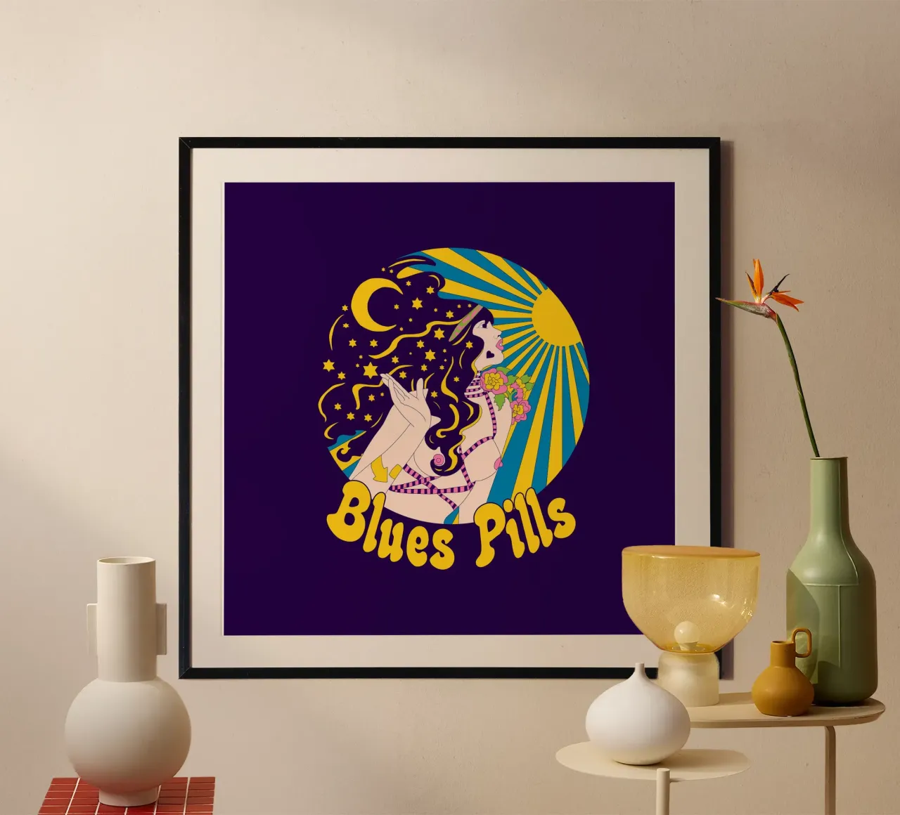 Pillole di blues poster con telaio in plastica da Loobs
