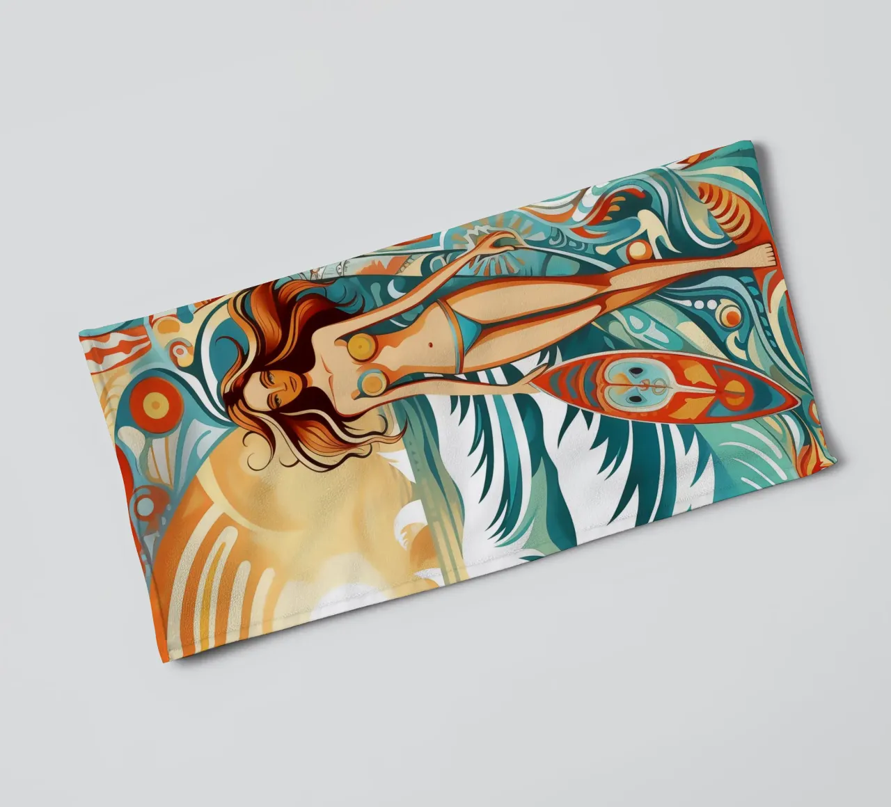 Vintage surf art in retro-psychedelic style towel by Autofocus