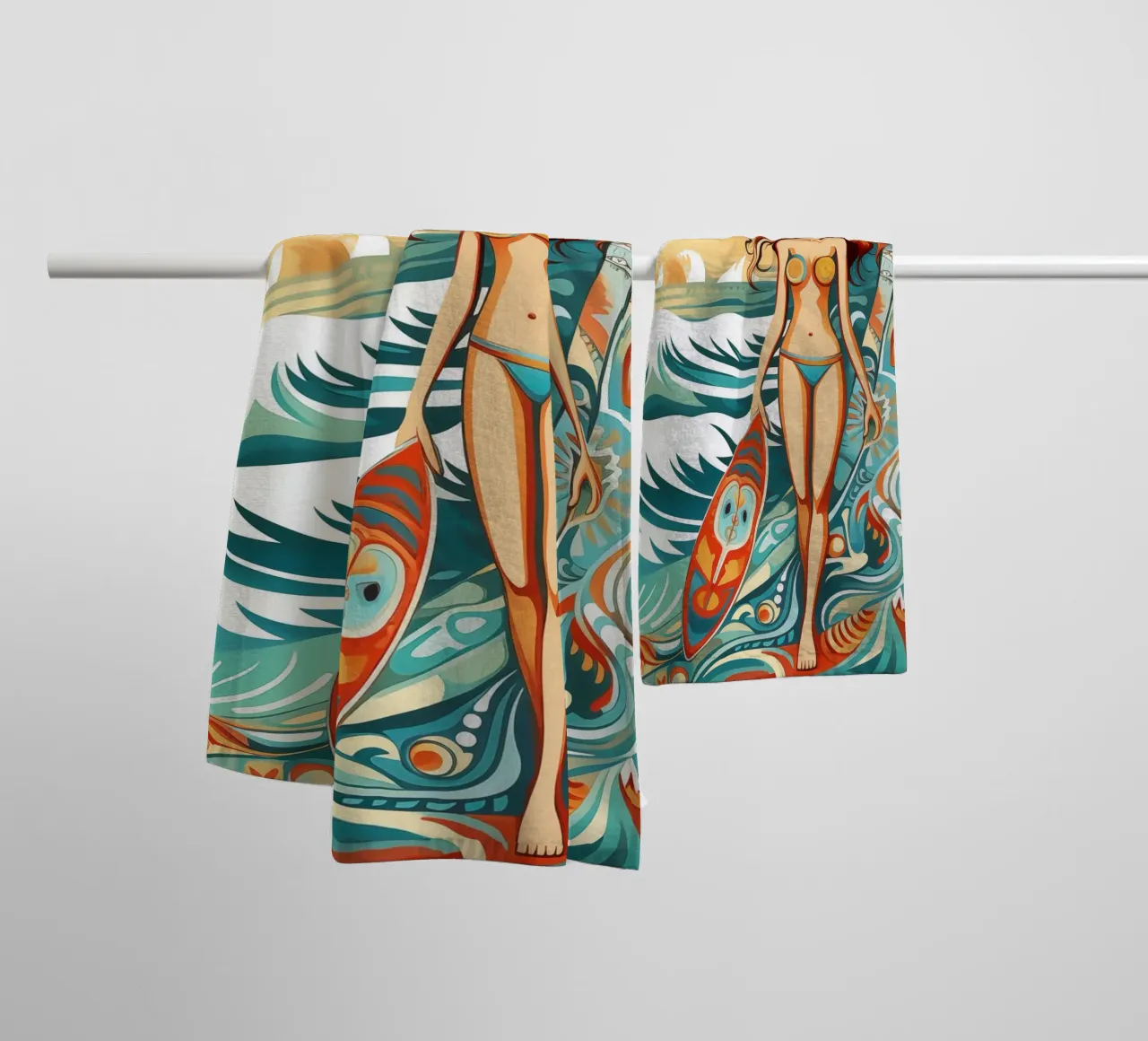 Vintage surf art in retro-psychedelic style towel by Autofocus
