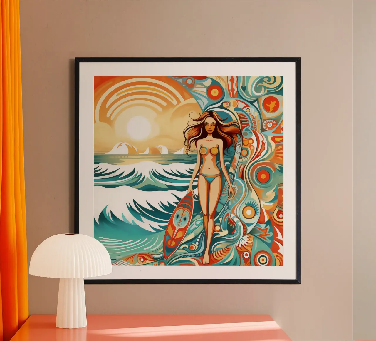 Arte del surf vintage in stile retro-psichedelico poster con telaio in plastica da Autofocus