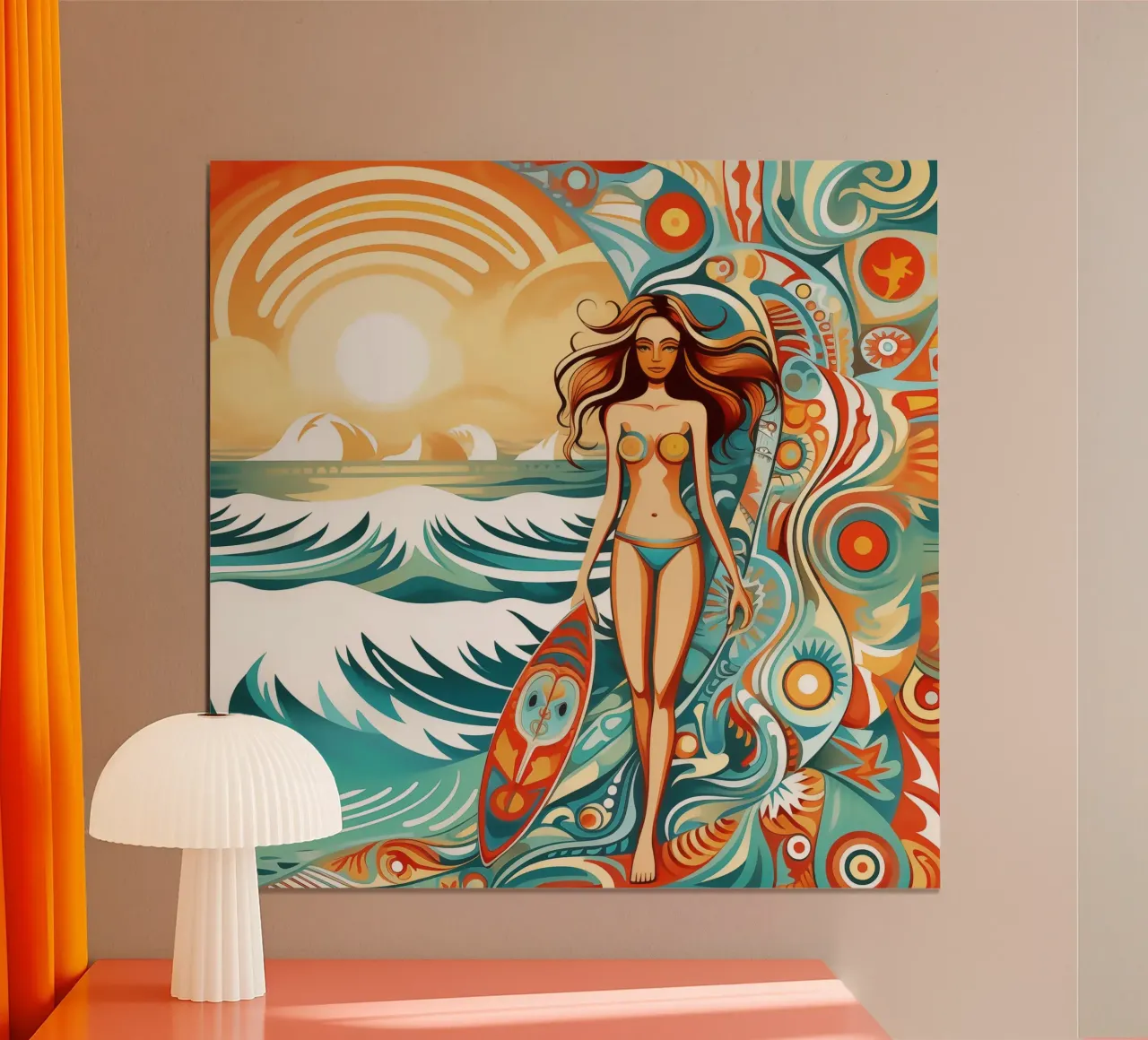 Arte del surf vintage in stile retro-psichedelico poster con telaio in plastica da Autofocus
