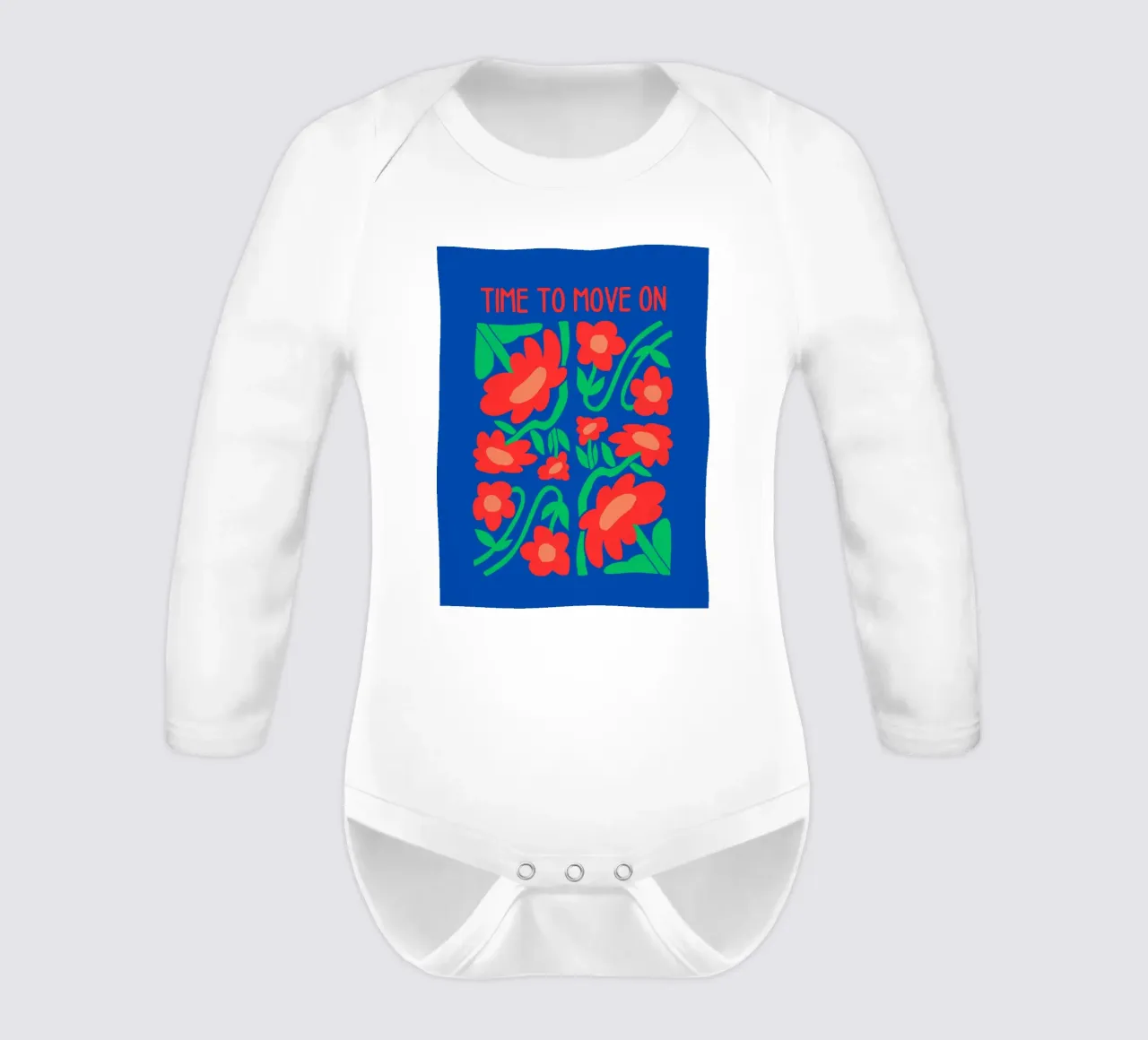 Time to Bloom long-sleeve baby romper by inspirational quote