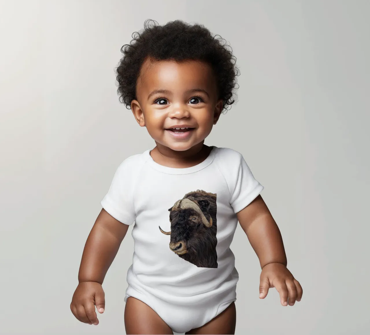 Majestic Power: Testa di Bisonte body neonato maniche corte da Curious Collections by Marielle Leenders
