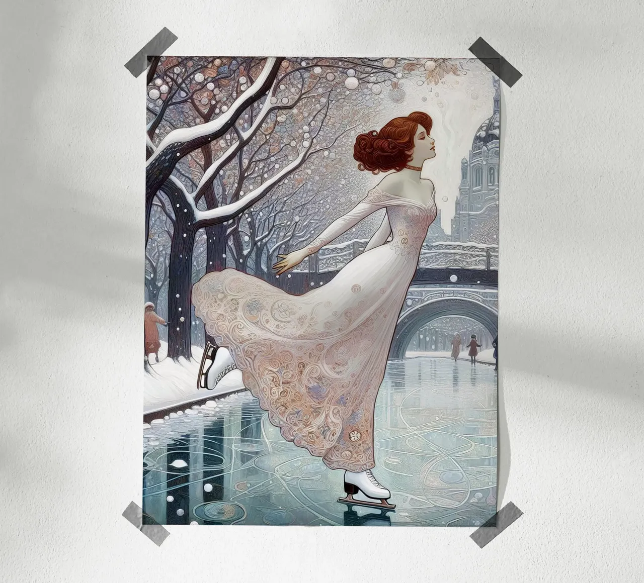 Dancing on Ice poster con telaio in legno da Art-Nouveau-Dsg