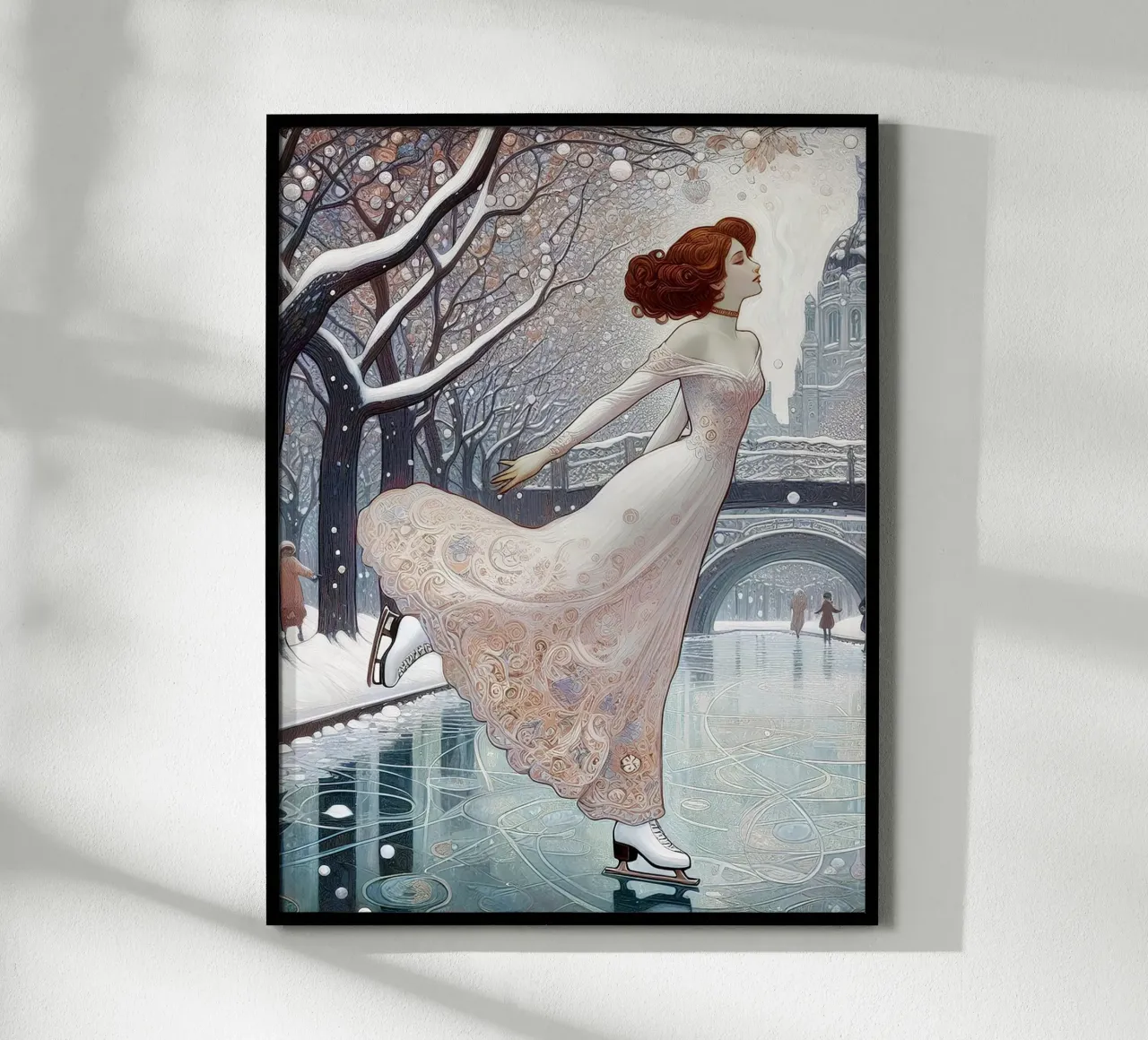 Dancing on Ice poster con telaio in legno da Art-Nouveau-Dsg